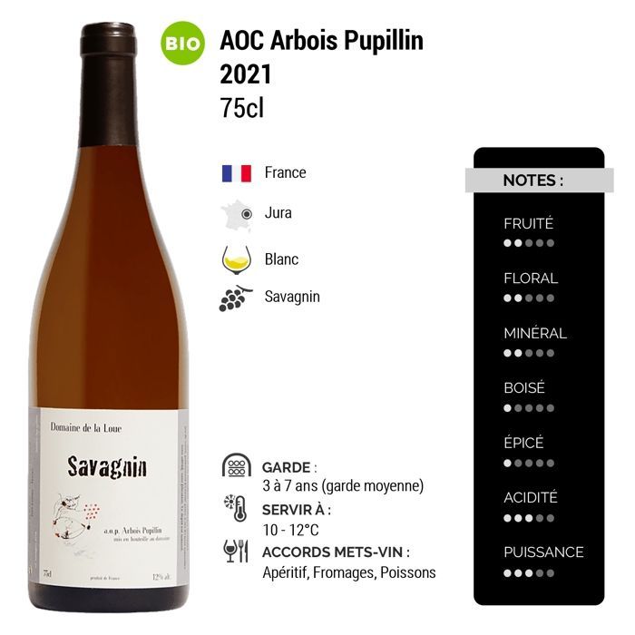 Domaine De La Loue Arbois Pupillin Savagnin 2021 - Vin Blanc du Jura (75cl) BIO