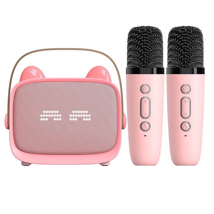 Kids Karaoke Kit - Portable Bluetooth Speakers - with 2 Wireless Microphones - LED Light Effects