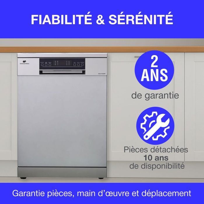 Continental Edison CELV1544IXP freestanding dishwasher - 15 place settings - 42dB - Silver