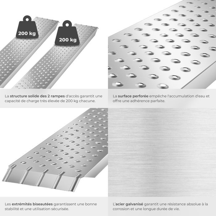 Rampa de carga - TECTAKE - Juego de 2 rampas de acceso SVEN, capacidad máxima 400 kg, antideslizante, 160 x 23 x 4,5 cm
