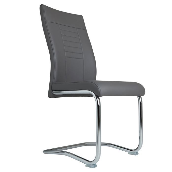 Lot de 4 chaises de salle à manger ou cuisine LOANO, Chaise cantilever avec assise rembourrée et piètement en métal, Gris foncé