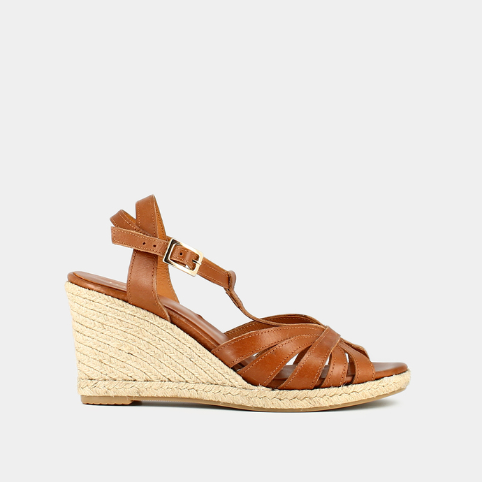 Espadrilles compensées  en cuir cognac