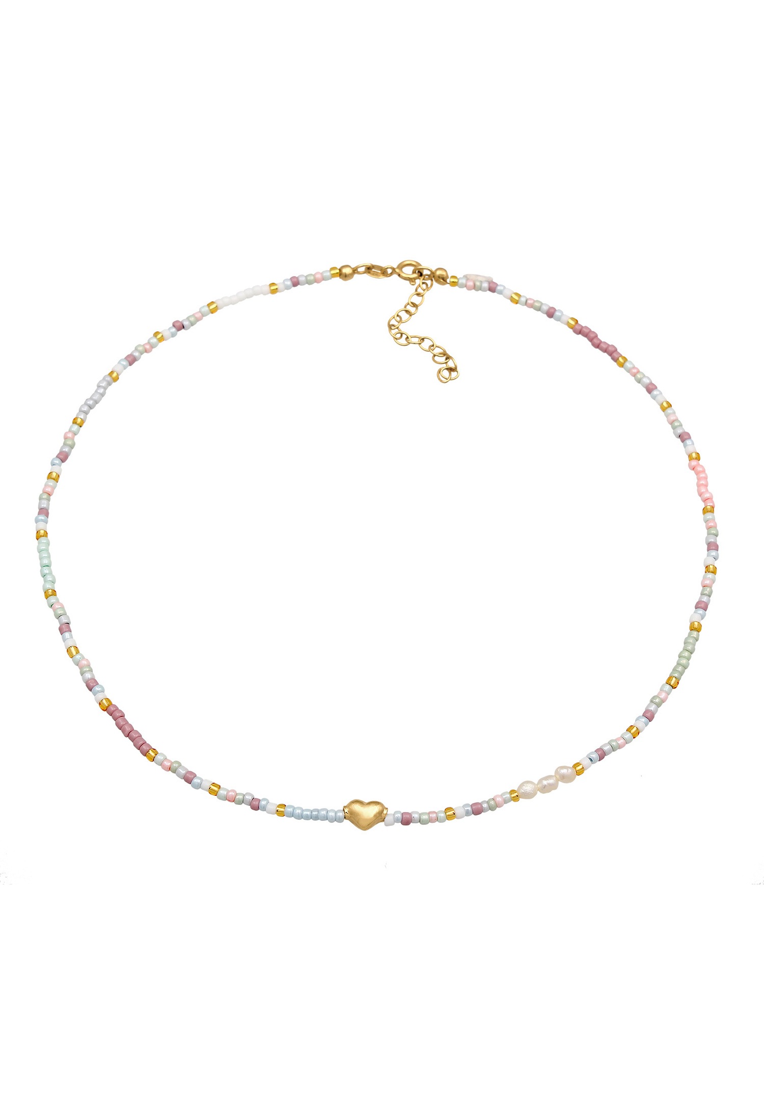 Elli Femmes Choker verre perles coeur tendance en argent sterling 925 plaqué or