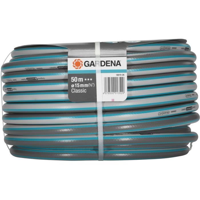 GARDENA Tuyau d'arrosage Classic – Longueur 50m – Ø15mm –Haute résistance à la pression: 22 bar maximum – Garantie 12 ans