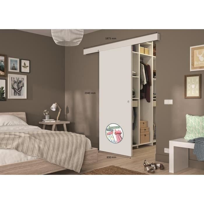 OPTIMUM - Kit para puerta corredera + riel + embellecedor listo para pintar - 204 x 83 x 4 cm (alto x ancho x profundidad) - Blanco