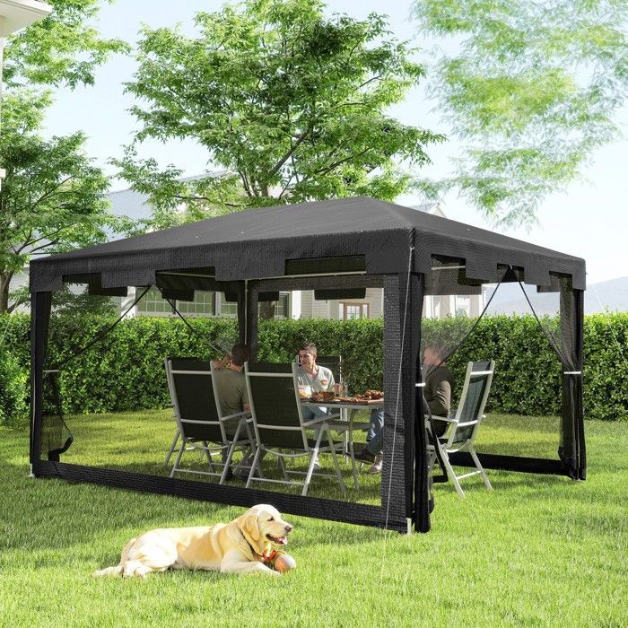 Gazebo da giardino - Outsunny - 3 x 4 m - pannelli laterali in rete e 2 porte - per feste e matrimoni - metallo e PE - grigio scuro