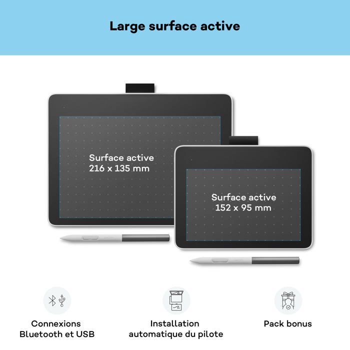 Tavoletta grafica - WACOM - One - Risoluzione 2540 lpi - Area attiva 216 x 135 mm - Nero/Rosso