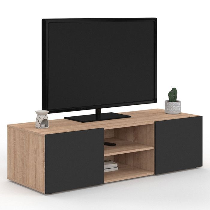 IDMARKET ELI TV-taso, 113 cm, pyökkikuvioinen puu, mustat ovet