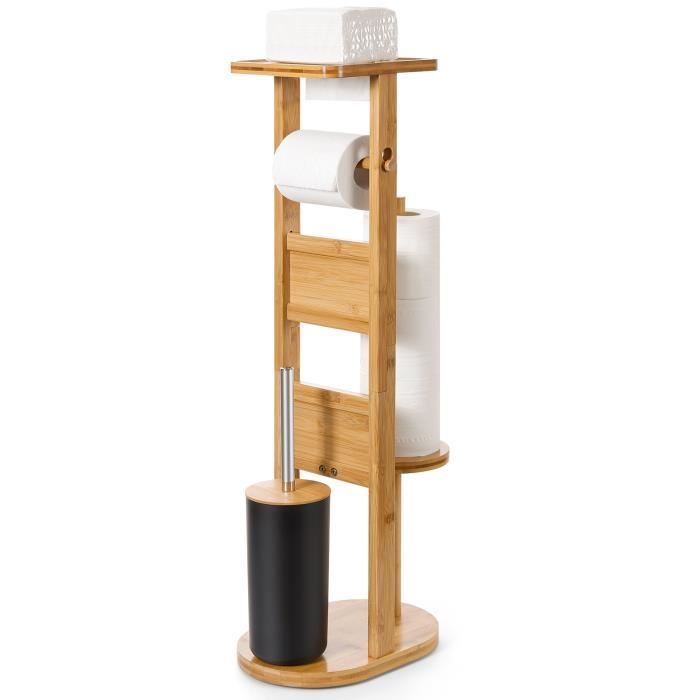 Soporte para papel higiénico 3 en 1 Yorbay, dispensador de papel higiénico y escobilla de baño, soporte independiente para papel higiénico, bambú.