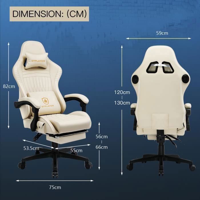 Silla gaming, silla de oficina con reposapiés, altavoz Bluetooth y reposabrazos sincronizados (blanca)