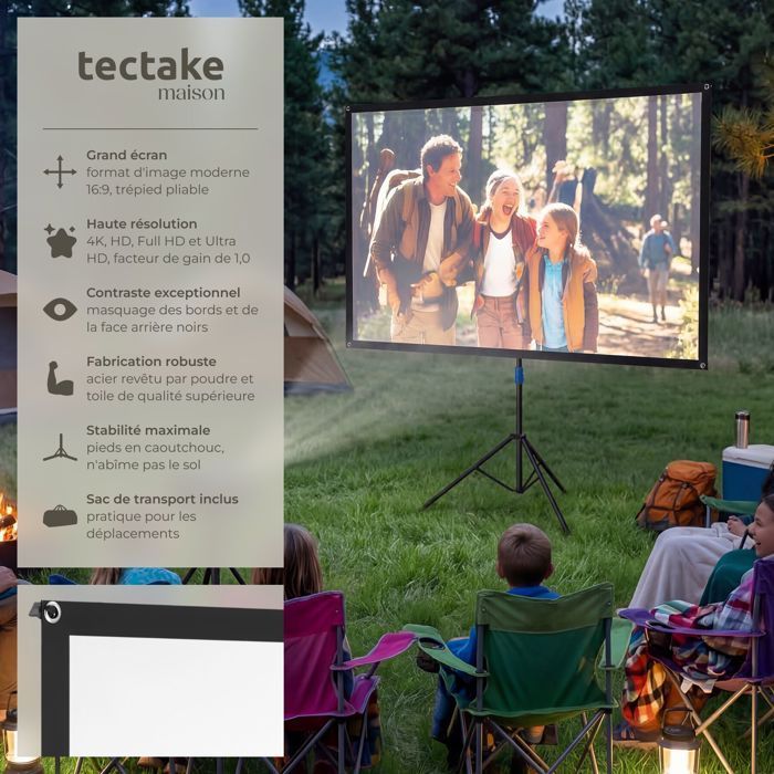 TECTAKE - Pantalla de proyección de cine con trípode plegable, 16:9, 4K, HD, 60 pulgadas - Blanco