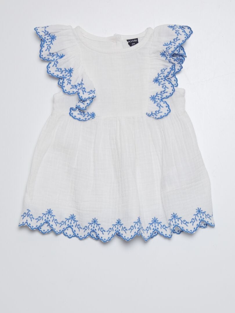 Vestido de gaze de algodão - BRANCO