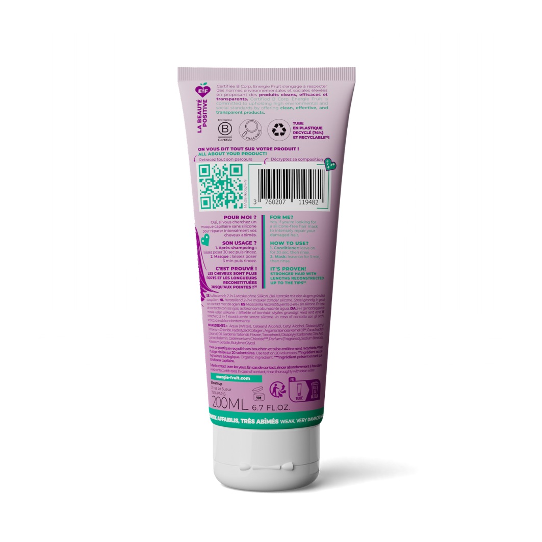 Energie Fruit masque 2 en 1 collagen repair sans silicone - cheveux tres abimes - collagene vegetal & vitamine b