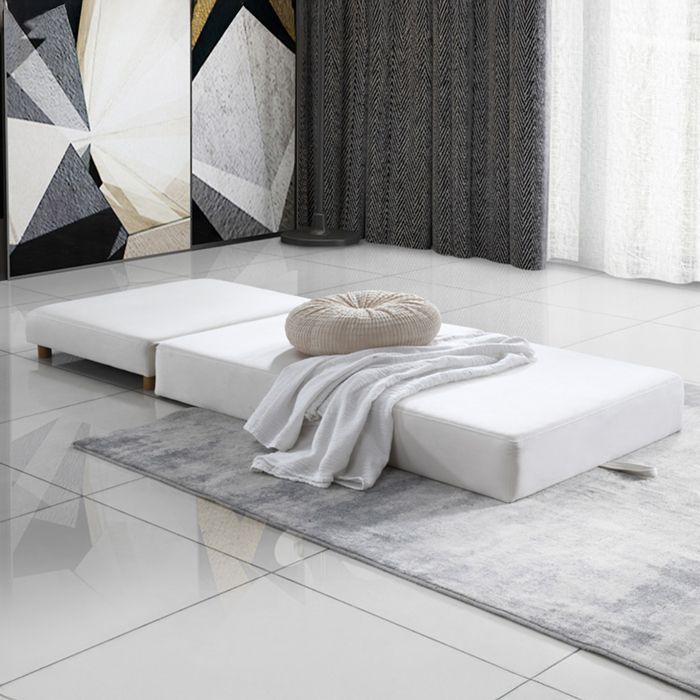 PAULA - Banquette carrée convertible en tissu blanc écru