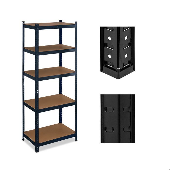 Estantería de alta resistencia Relaxdays, 180 x 70 x 45 cm (alto x ancho x profundidad), soporta hasta 500 kg, acero y MDF, 5 niveles, ideal para garaje y almacenamiento, color negro.