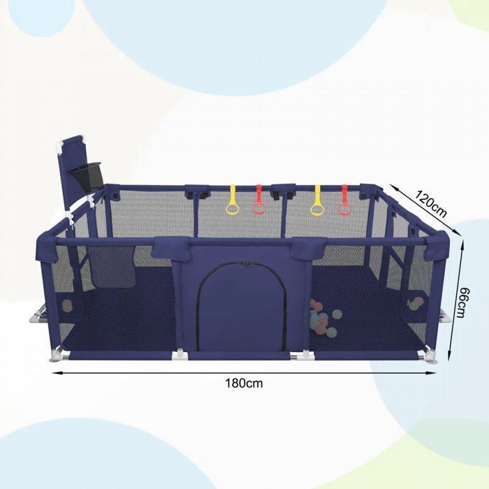 Box per bambini XUANYU, XXL, pieghevole e modulare, con barriere/reti/palla a tema oceano/4 maniglie - Blu
