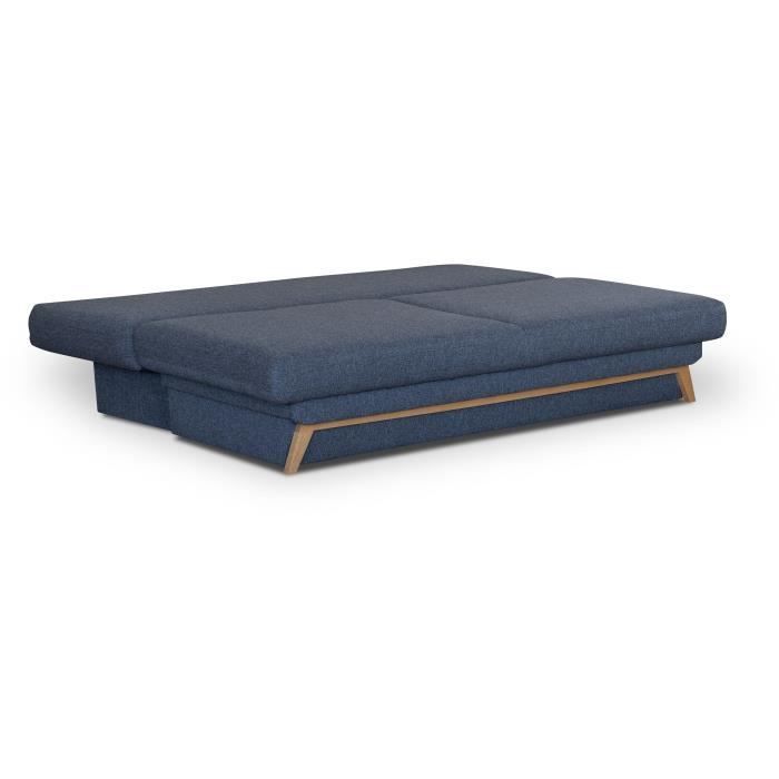 Banquette convertible - 3 places - NAOTO - Tissu bleu foncé - Coffre de rangement - 202 x 98 x 98 cm