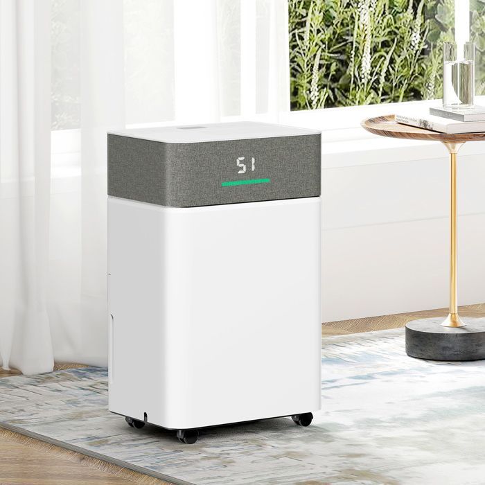 Deshumidificador de aire - HOMCOM - 20 L/día - silencioso - depósito de agua de 4,5 L, pantalla LED - ABS - 30,5 x 23,5 x 49,5 cm - blanco