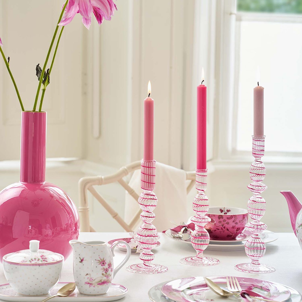 Bougeoir en verre PIP Studio, motif tourbillon rose – 1 pièce