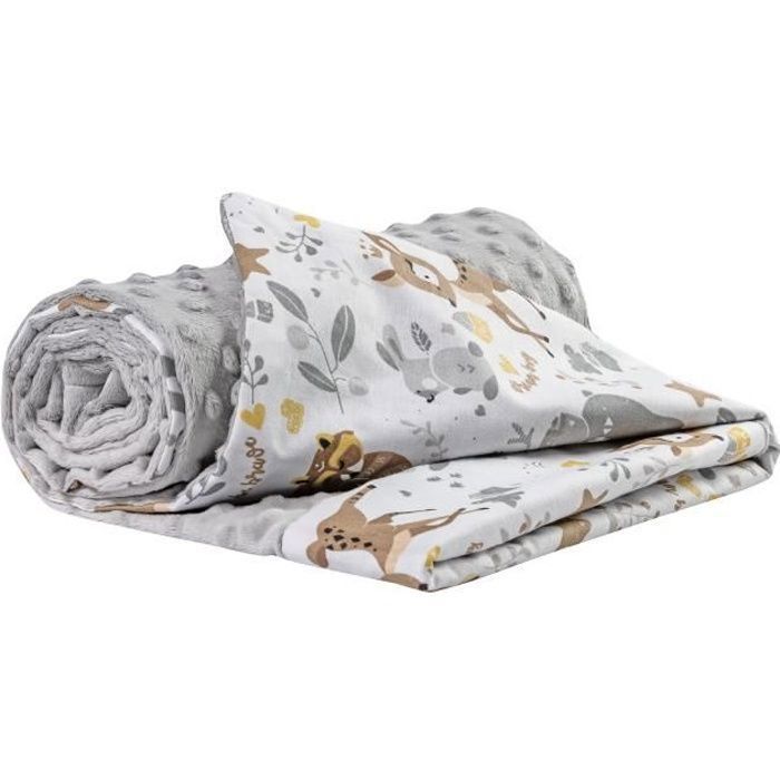 Medi Partners 100% Cotton Double-Sided Baby Blanket 75x100cm for Stroller (Deer and Grey Minky)
