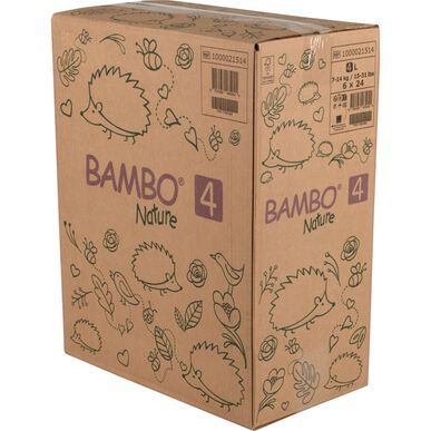 Bambo Nature Miljövänliga blöjor för pojkar och flickor, 0 % parfym, storlek 4, 7–14 kg, 144 enheter.