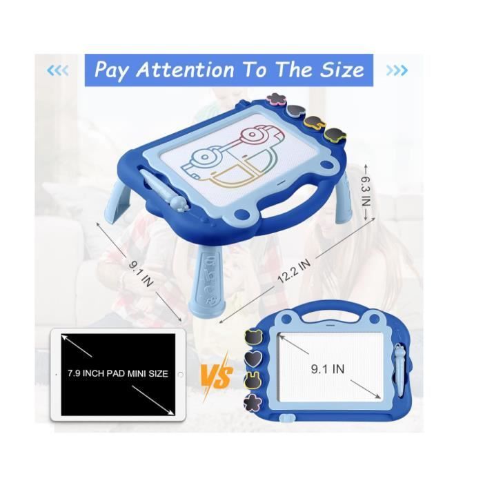 Ardoise Magique Grande avec Pieds - Tableau de Dessin Magnétique Effaçable - Jouets Éducatifs Cadeau (Bleu)