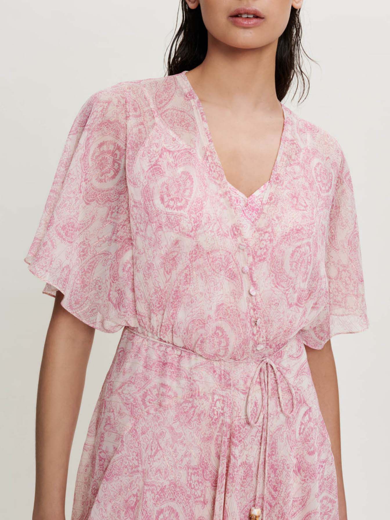 Rochie lejeră cu imprimeu paisley - Roz cachemire