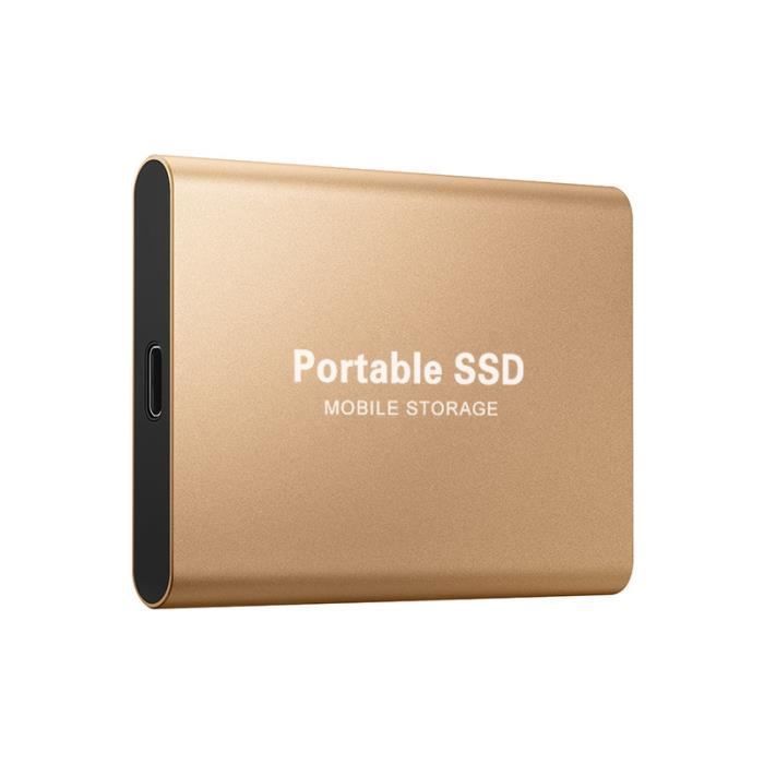 Tragbare externe 2-TB-SSD-Festplatte (Gold) mit OTG-USB-Typ-C-Adapter und Stoffbeutel