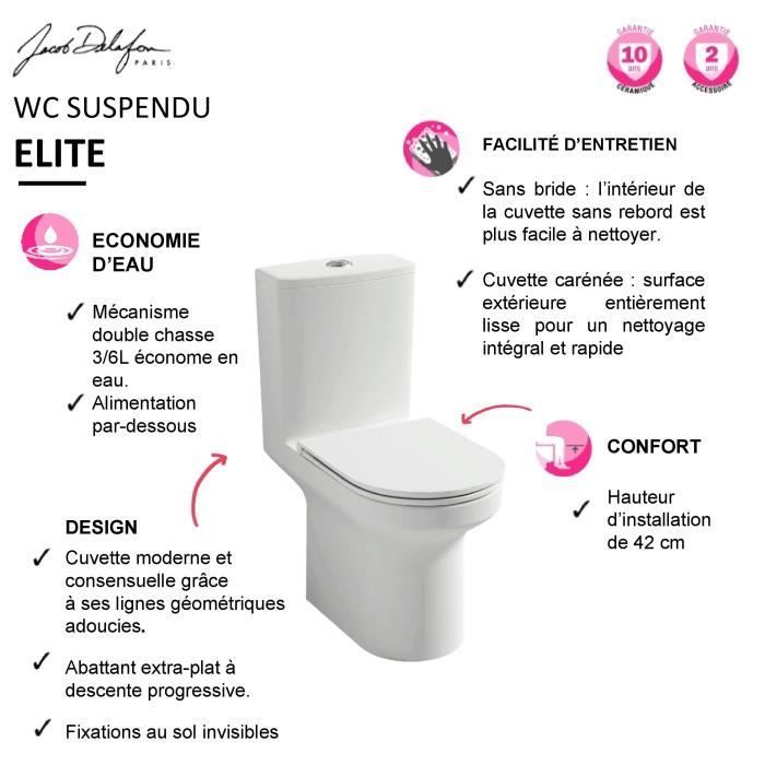 Pack WC au sol sans bride Elite 3/6L, abattant extraplat fermeture douce, Blanc