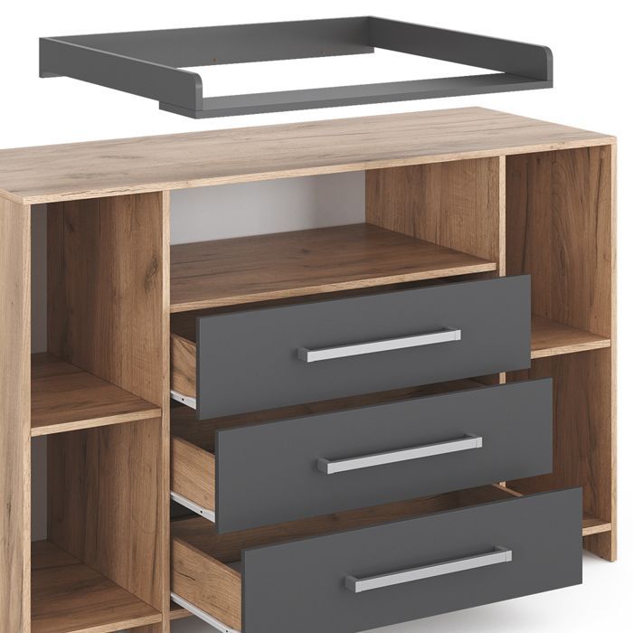 Oskar XL Changing Table 143x100cm with Drawers Anthracite/Sonoma Sonoma Vicco 40348