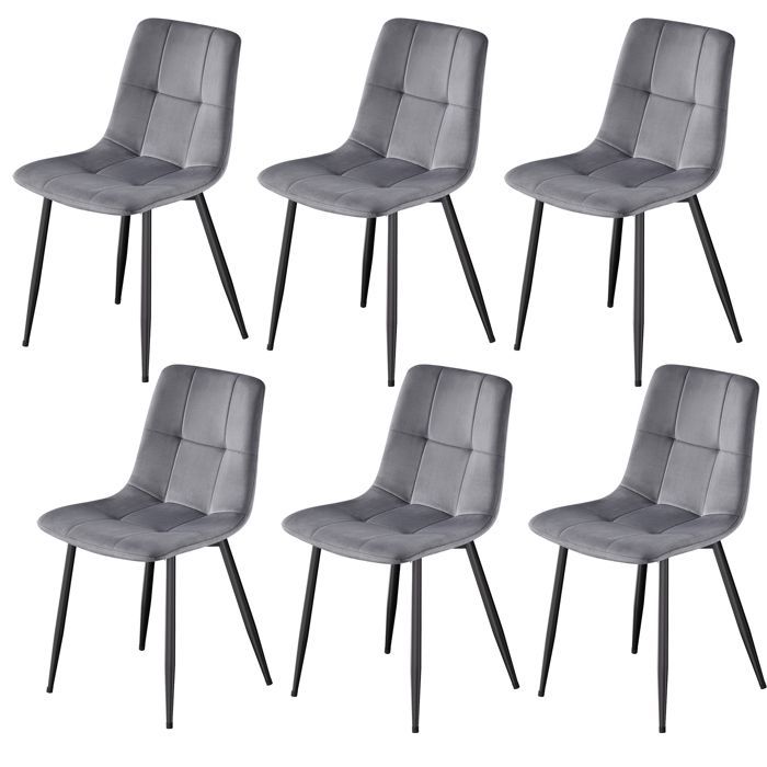 Lot de 6 Chaises de Salle à Manger, Chaises Rembourrées en Velours, Pieds Réglables, pour Cuisine, Salon, Gris