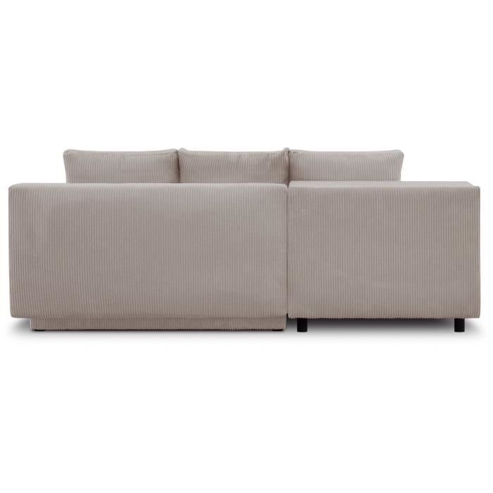 Canapé d'angle gauche convertible - 3 places - MIKA - Tissu velours côtelé taupe - Coffre de rangement - 192 x 84 x 93 cm