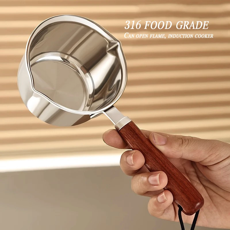 Casserole à huile en acier inoxydable 316, mini-casserole à lait chaud, poêle à frire avec manche en bois, petite casserole, casserole pour faire fondre le beurre, accessoires de cuisine