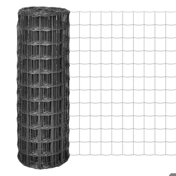 Clôture euro en acier - MEUBLECHIC - 10x1,2 m - Gris - Fil d'acier enduit de PVC - Résistant aux UV - Antirouille