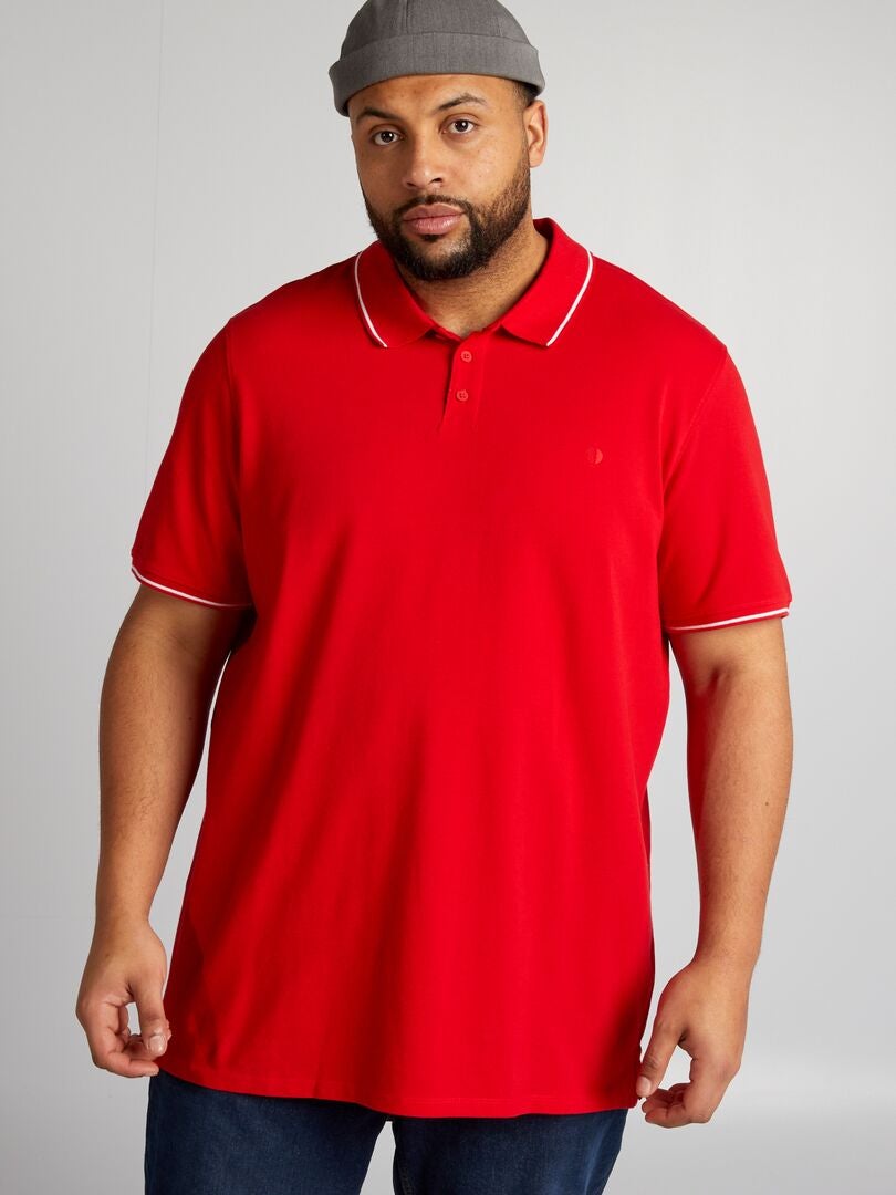 Contrasterend katoenen poloshirt - rood