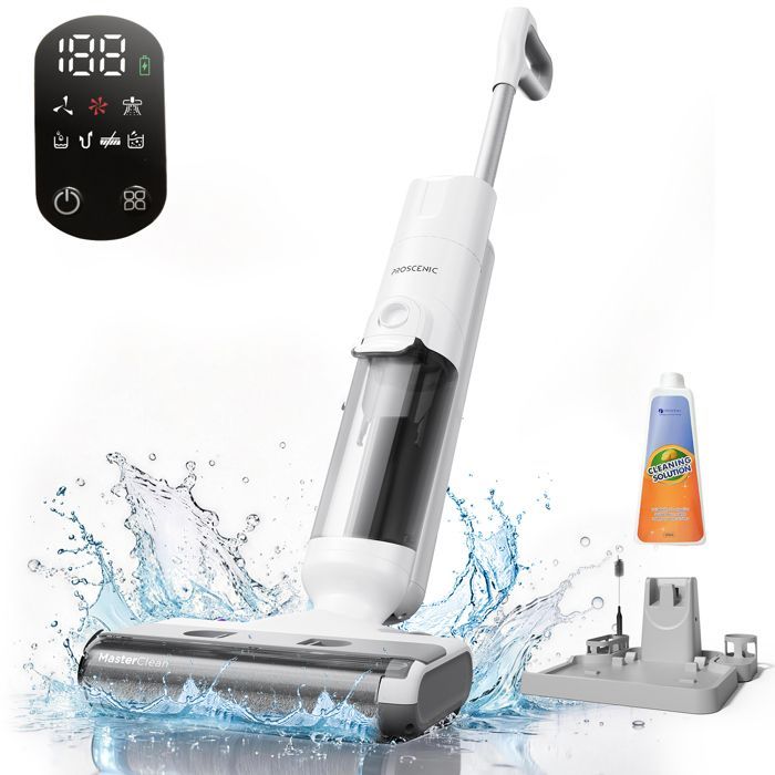 PROSCENIC F10 Ultra Cordless Vacuum Cleaner and Mop - Wet/Dry - 0.7mm Edge Brush - 1.3L Tank - LED Display - 60min Self-Cleaning