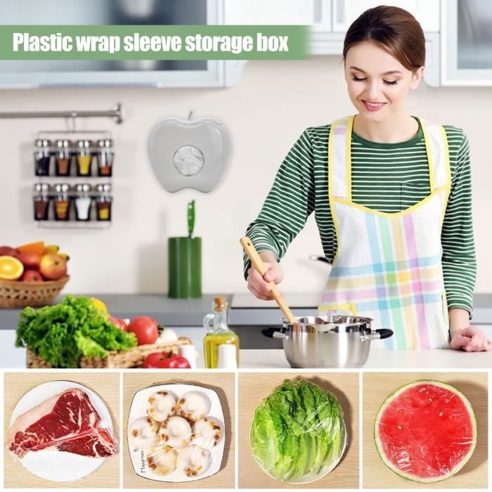 Scatola porta pellicola trasparente in 2 pezzi + 100 pellicole estensibili, dispenser, sacchetto per alimenti, scatola per pellicola alimentare