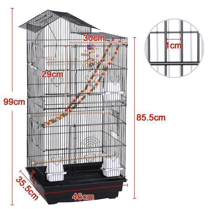 Jaula para pájaros YAHEETECH de 99 cm de metal negro con 4 comederos y accesorios.