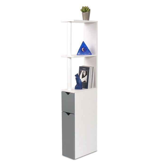 Toiletkast met houtlook en 2 grijze deuren