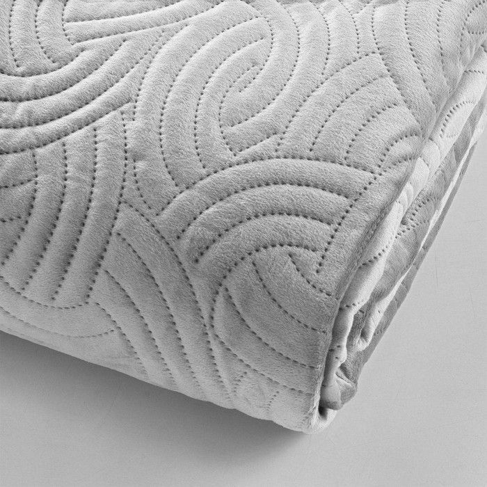 Bedspread 220x240 cm + 2 Cushion Covers - Velvet - Graphic Relief - Grey