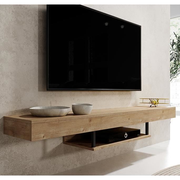 Wandgemonteerd tv-meubel | Tv-standaard voor de woonkamer | Tv-beugel | B 150 x D 29,6 x H 22 cm | Mat saffierblauw | Aydin-model