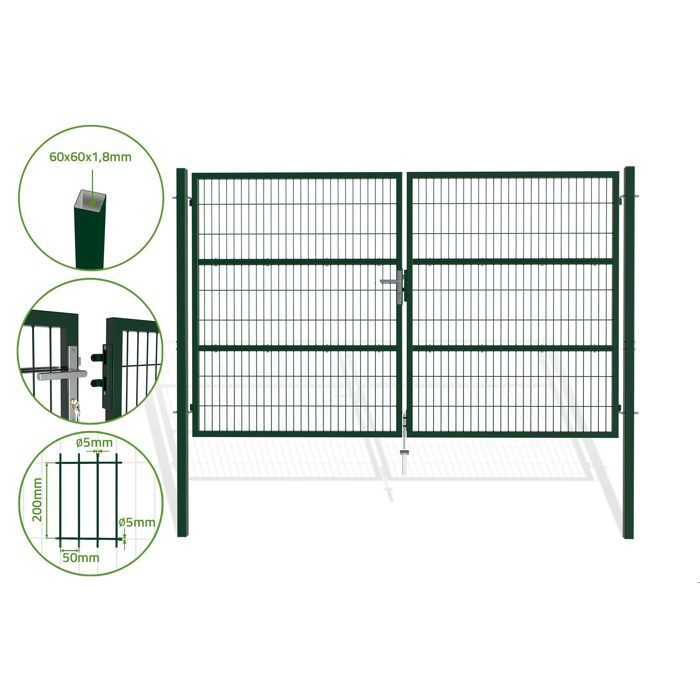 Portail battant grillagé - Casanoov - RAZO - 3m H.180cm - Vert - Acier