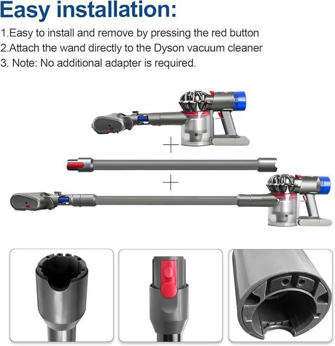 Tube Extension - VUSZR - Compatible Dyson V7 V8 V10 V11 V15 - 73CM - Noir - Accessoire Aspirateur