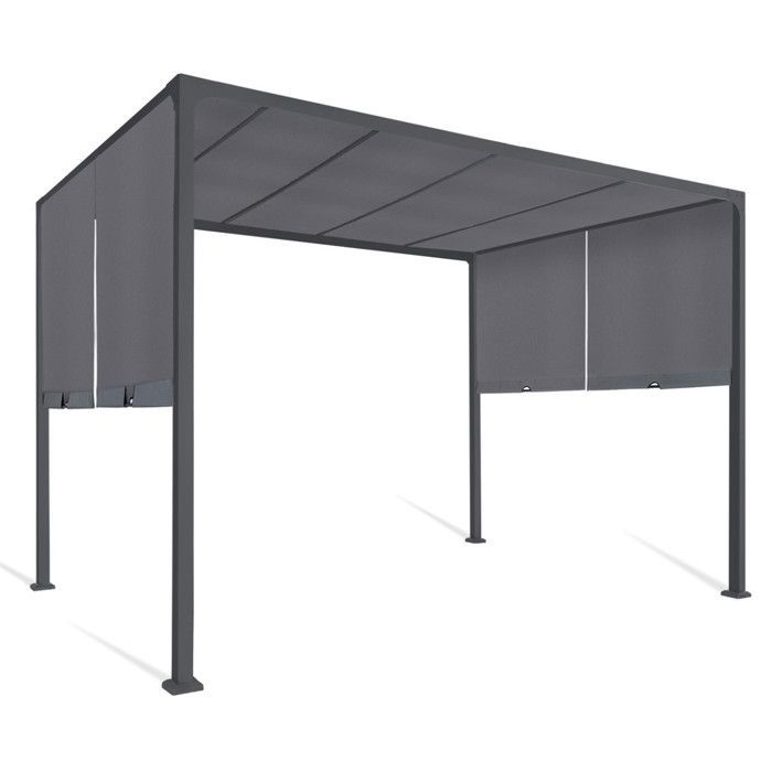 Pérgola corredera IDMARKET de 2 lados, 3x3 m, cenador de jardín, lona gris antracita