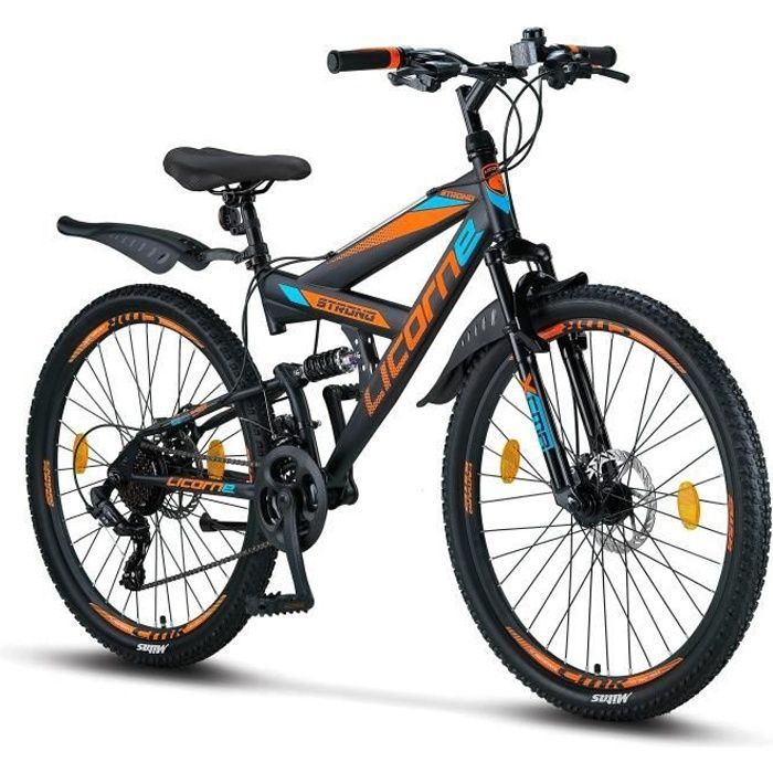 Vélo tout terrain Licorne Bike Strong 2D - Schwarz/Blau/Orange - 26