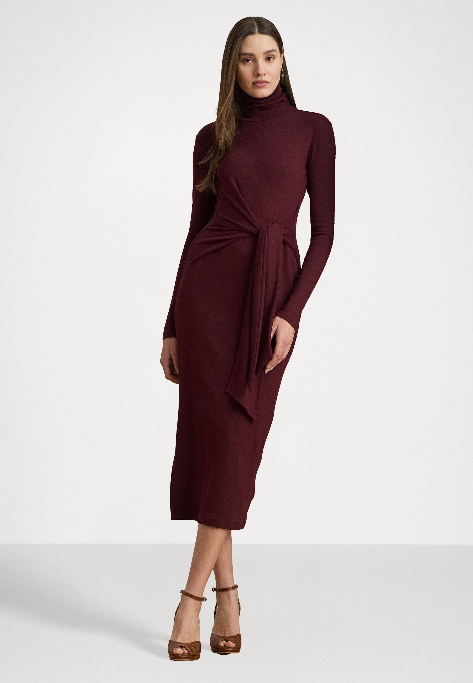 Robe Lauren Ralph Lauren Petite à col roulé et nœud sur le devant - Robe de jour - grenat foncé