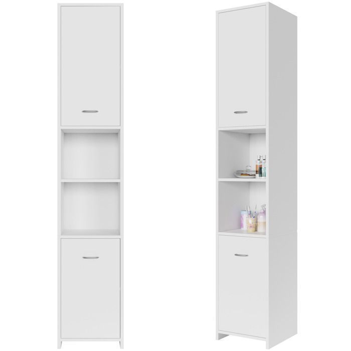 CASARIA® Mobiletto contenitore a colonna bianco per bagno, 180x30x30 cm, mobiletto alto per bagno con 6 ripiani