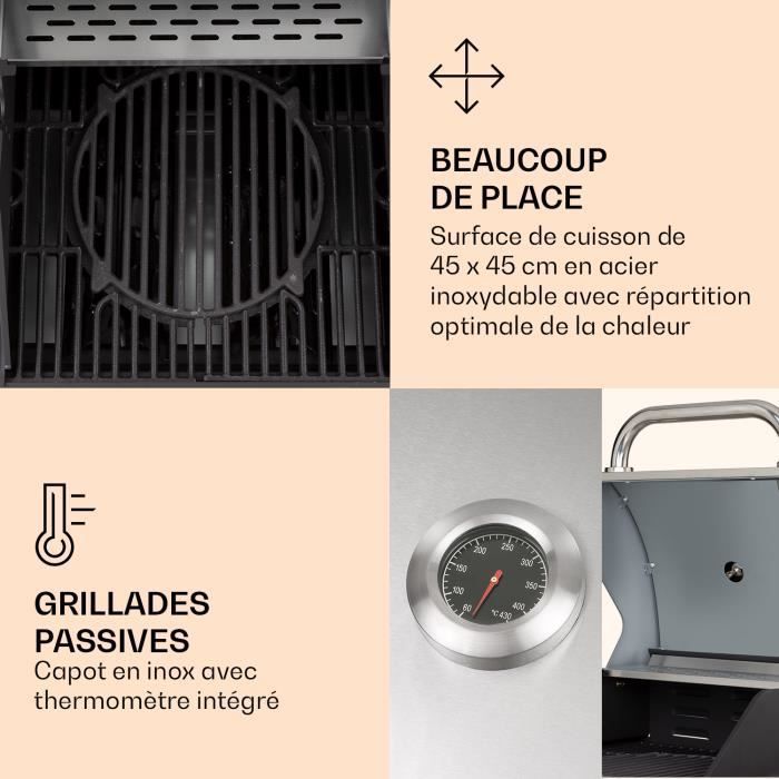Barbecue à Gaz - KLARSTEIN - 4 Brûleurs - 14400W - Acier Inoxydable - Design Élégant