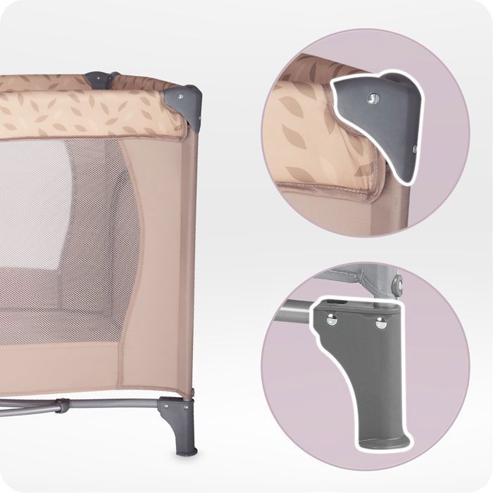 MoMi BELOVE – Lit Parapluie Bébé Pliant – Matelas + Sac de Transport – Accès Latéral – 2 Roulettes – Beige