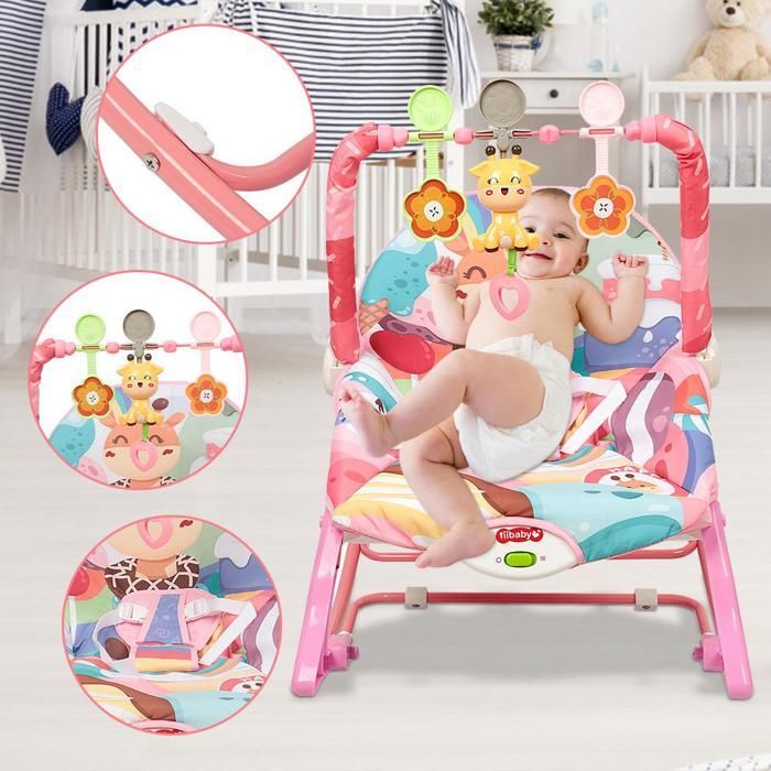 MENGDA Baby Bouncer - Soothing Vibrations - Removable Toy Bar and Music - Adjustable Backrest - For babies up to 9 kg